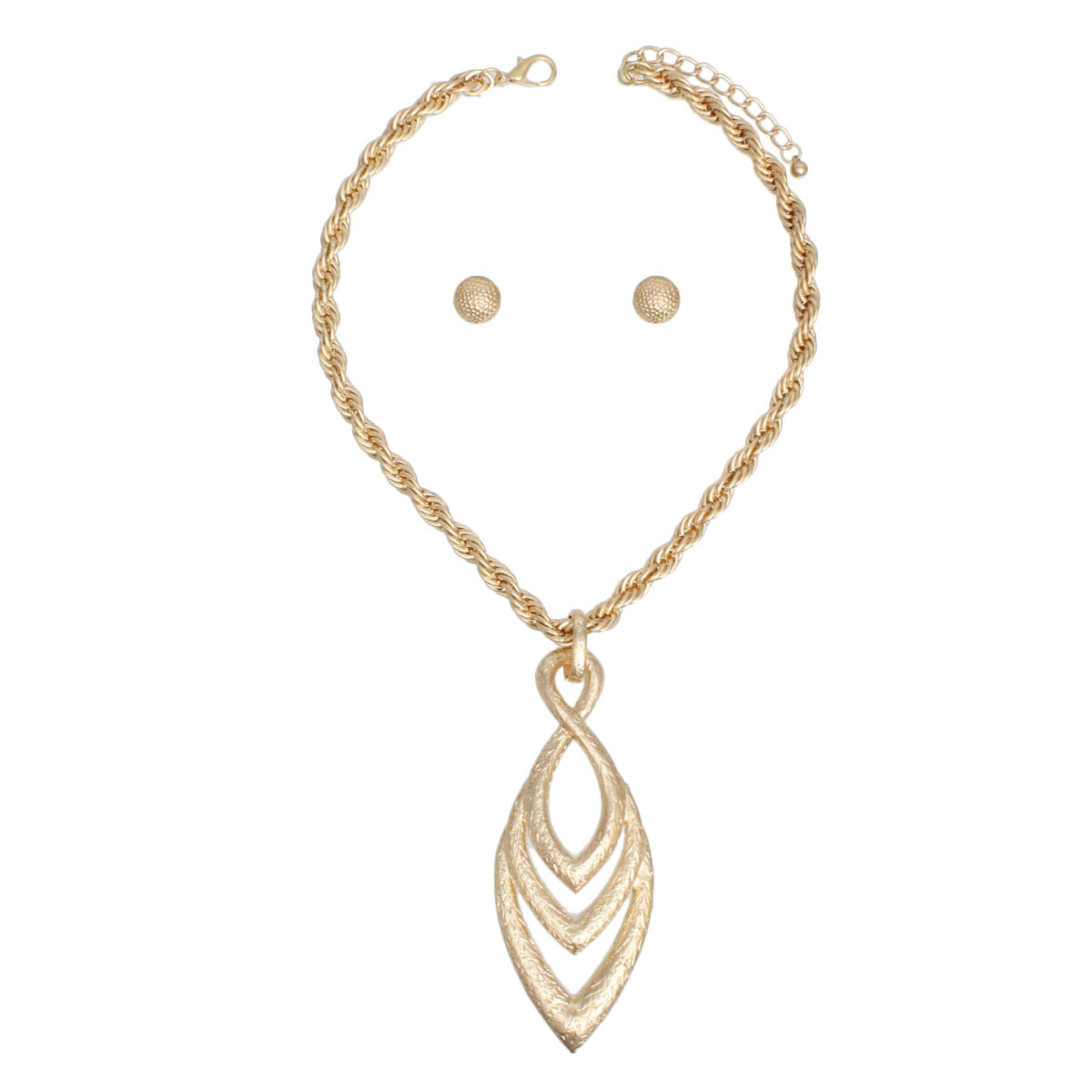 Thick Gold Rope Chain Necklace Marquise Pendant Set
