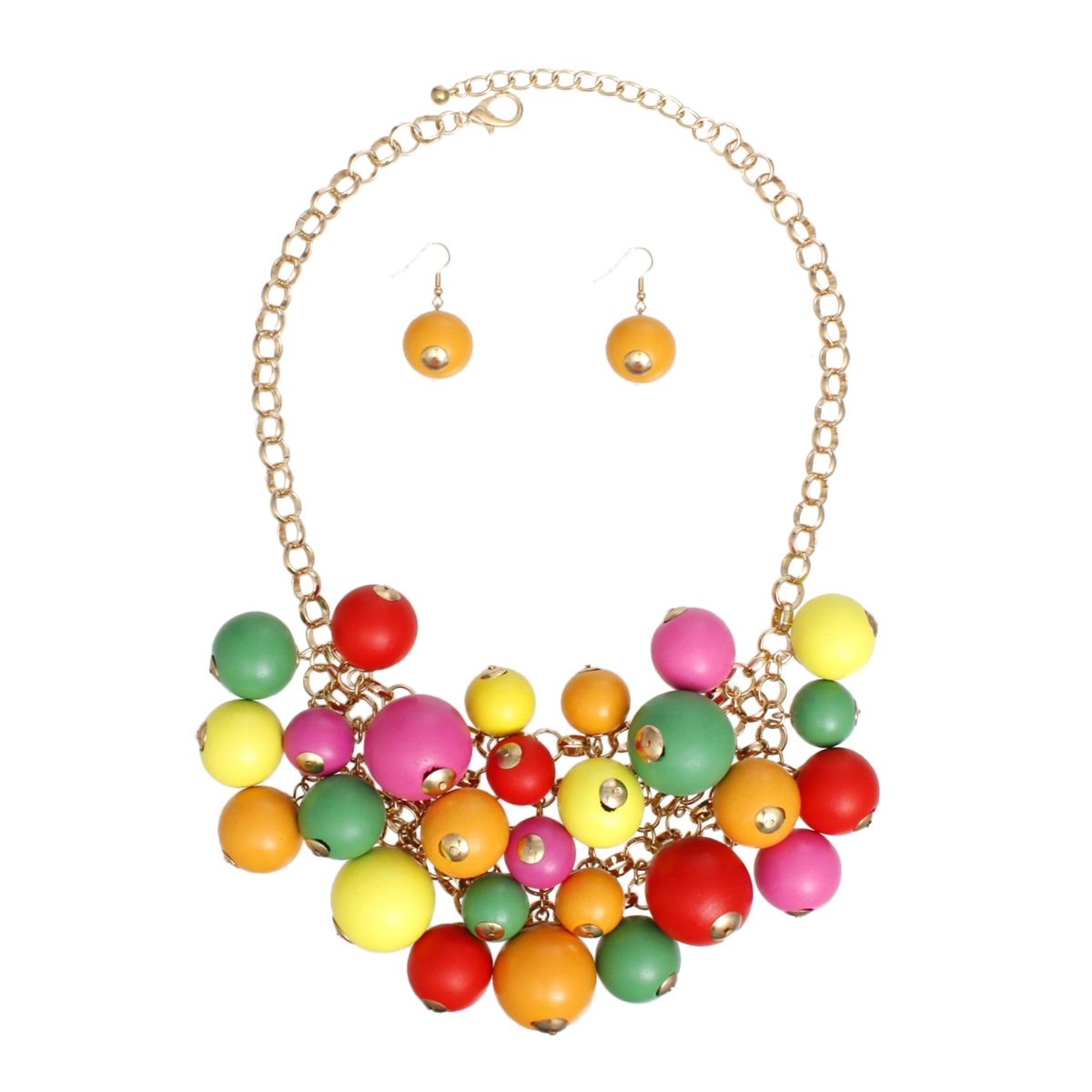 Rainbow Wooden Bib Necklace Fashion Statement Jewelry Set