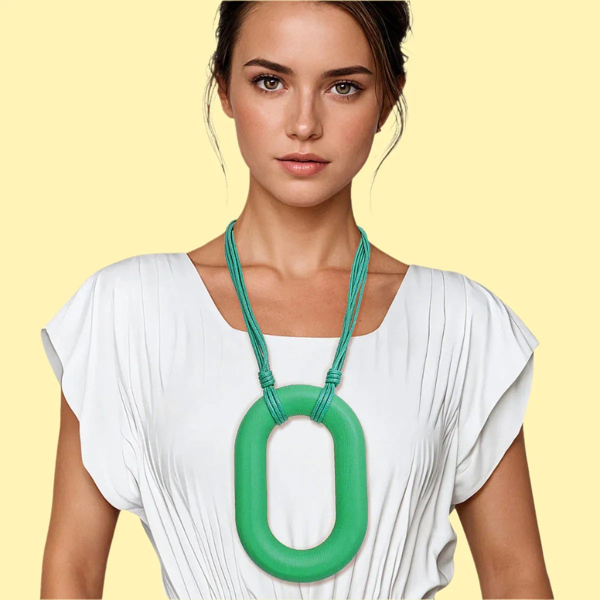 Green Oval Drop Pendant Necklace Set