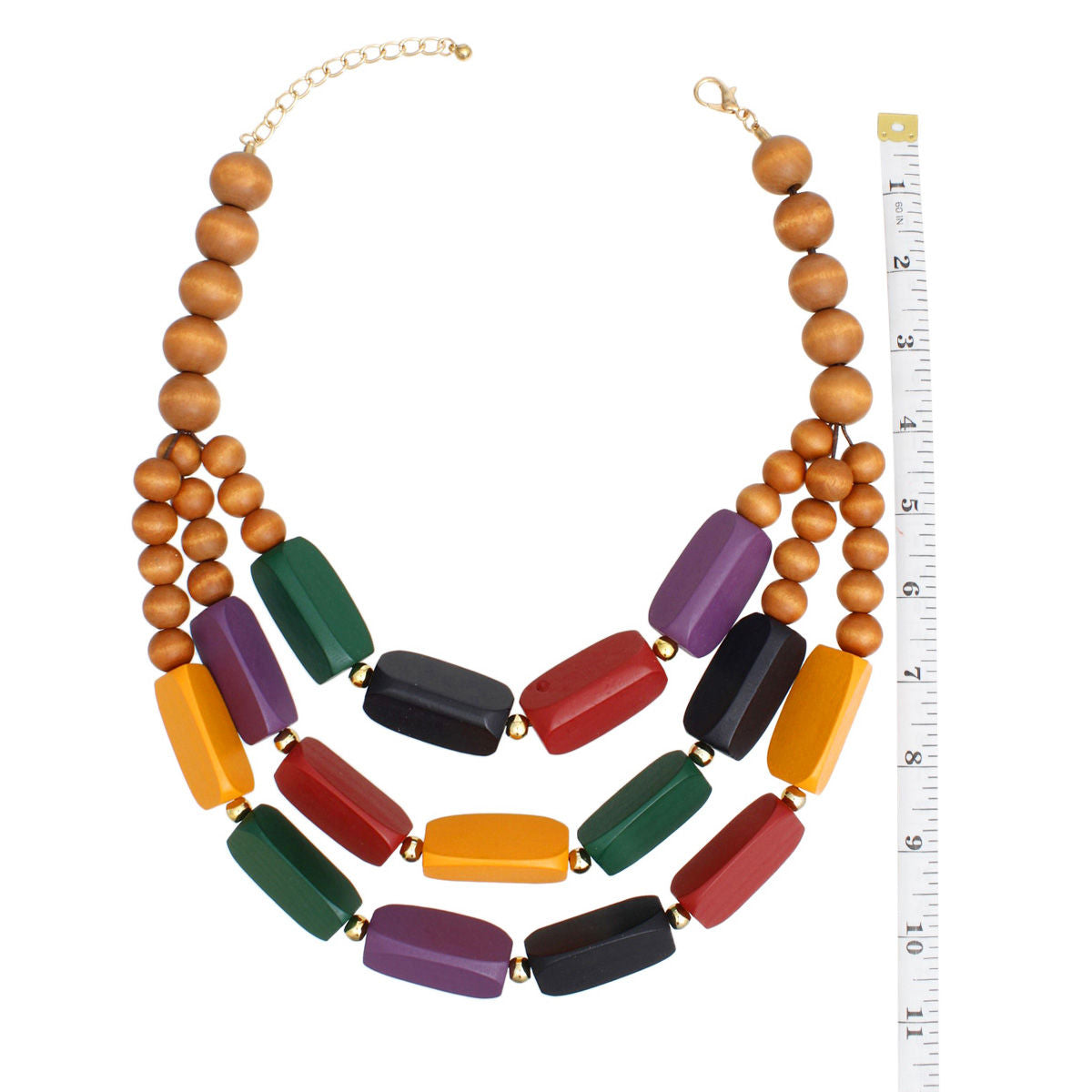 Vibrant Bohemian Wooden Beaded Necklace Set with Matching Earrings