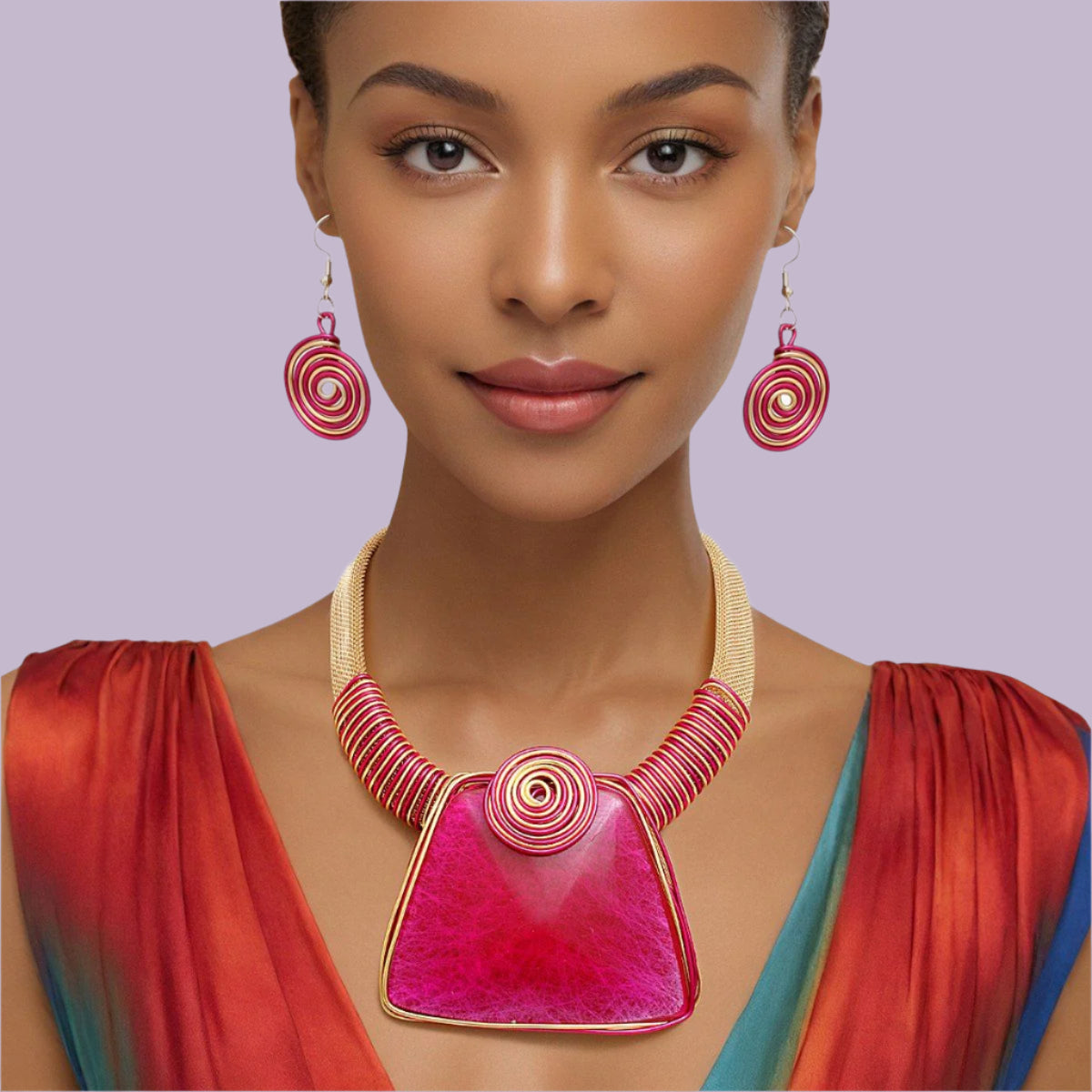 Bold Fuchsia Pendant Necklace Set – Eye-Catching Design Pinktown