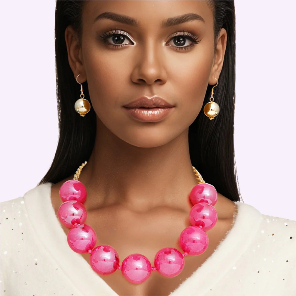 Women's Bubble Jewelry: Joyful Fuchsia Beaded Necklace Set