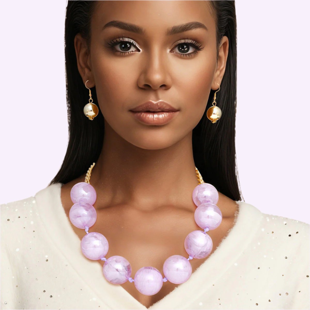 Women's Bubble Jewelry: Joyful Purple Beaded Necklace Set