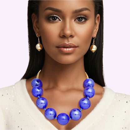 Women's Bubble Jewelry: Joyful Royal Blue Beaded Necklace Set