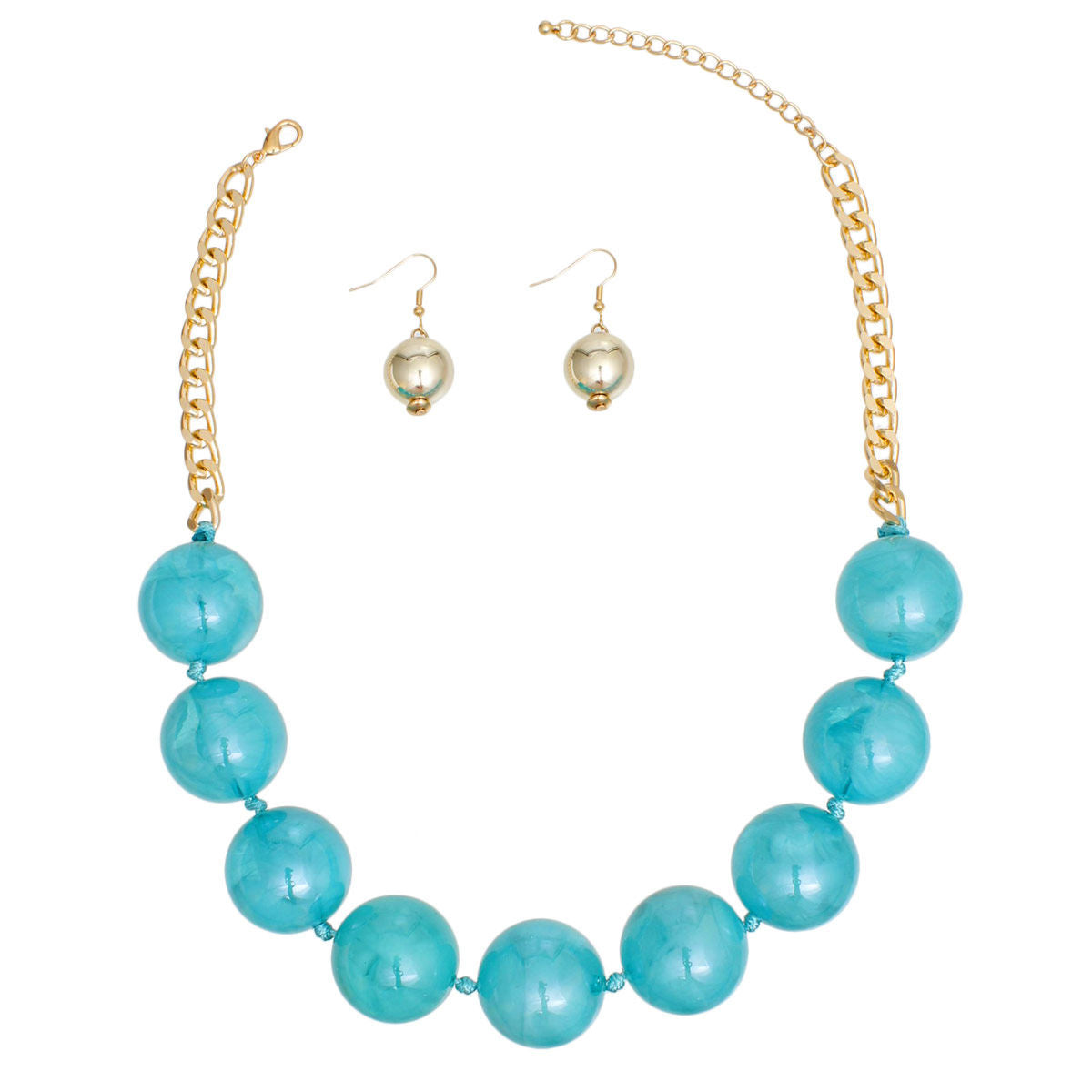 Women's Bubble Jewelry: Joyful Blue-teal Beaded Necklace Set