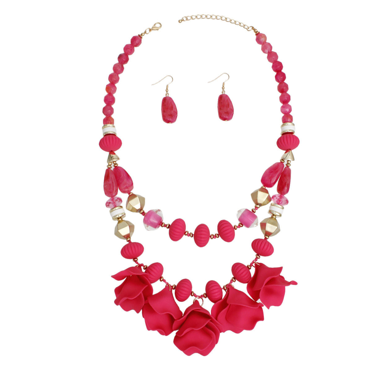 Elegant Women's Fuchsia Beaded Necklace Set