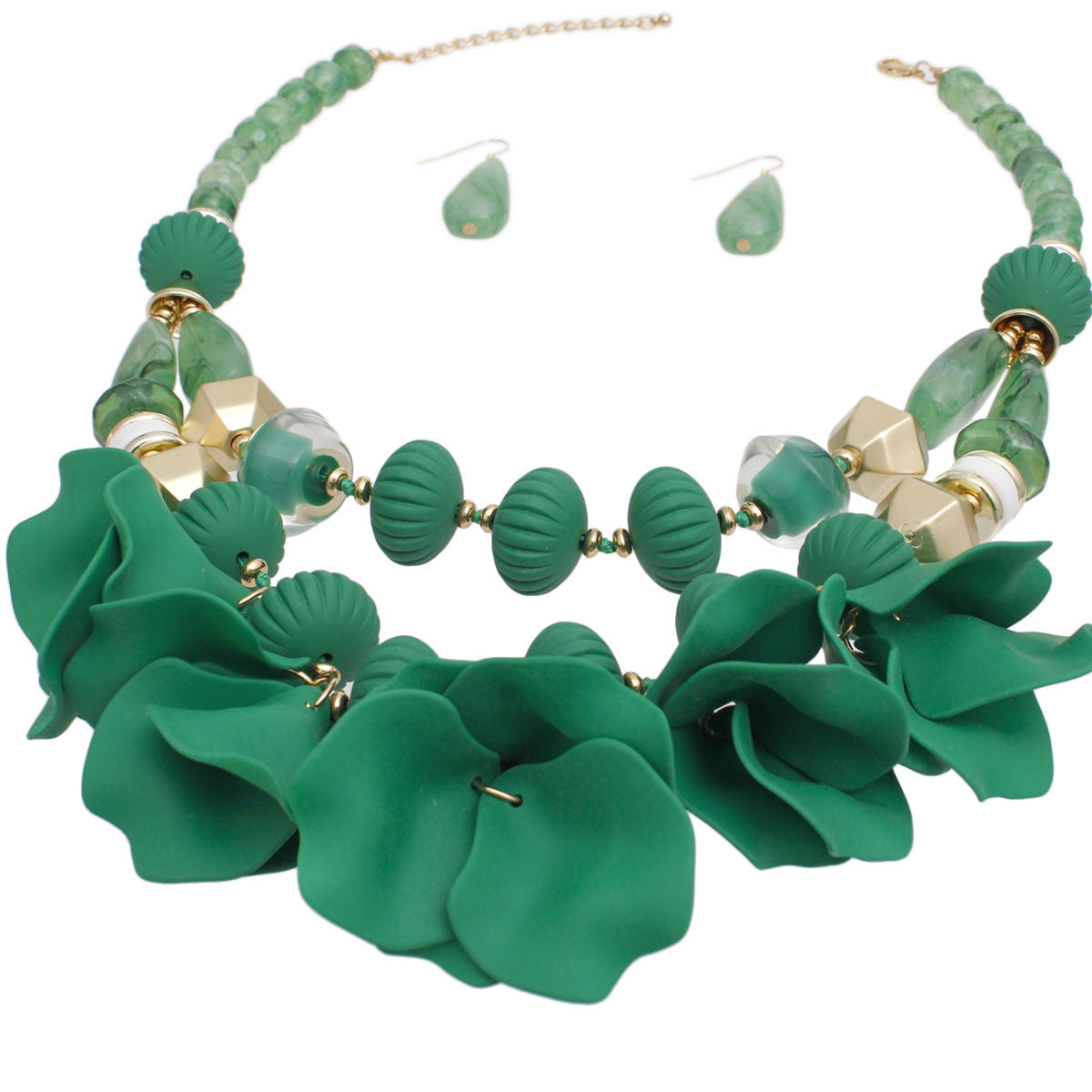 Elegant Women's Green Beaded Necklace Set