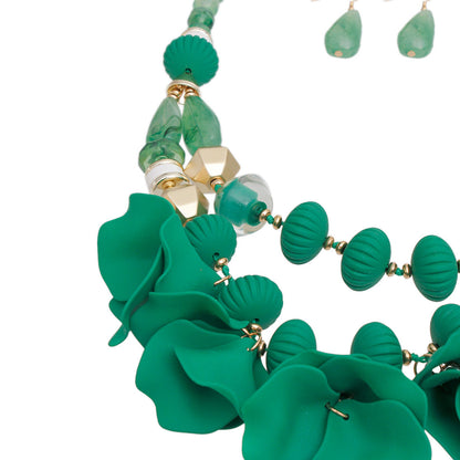 Elegant Women's Green Beaded Necklace Set