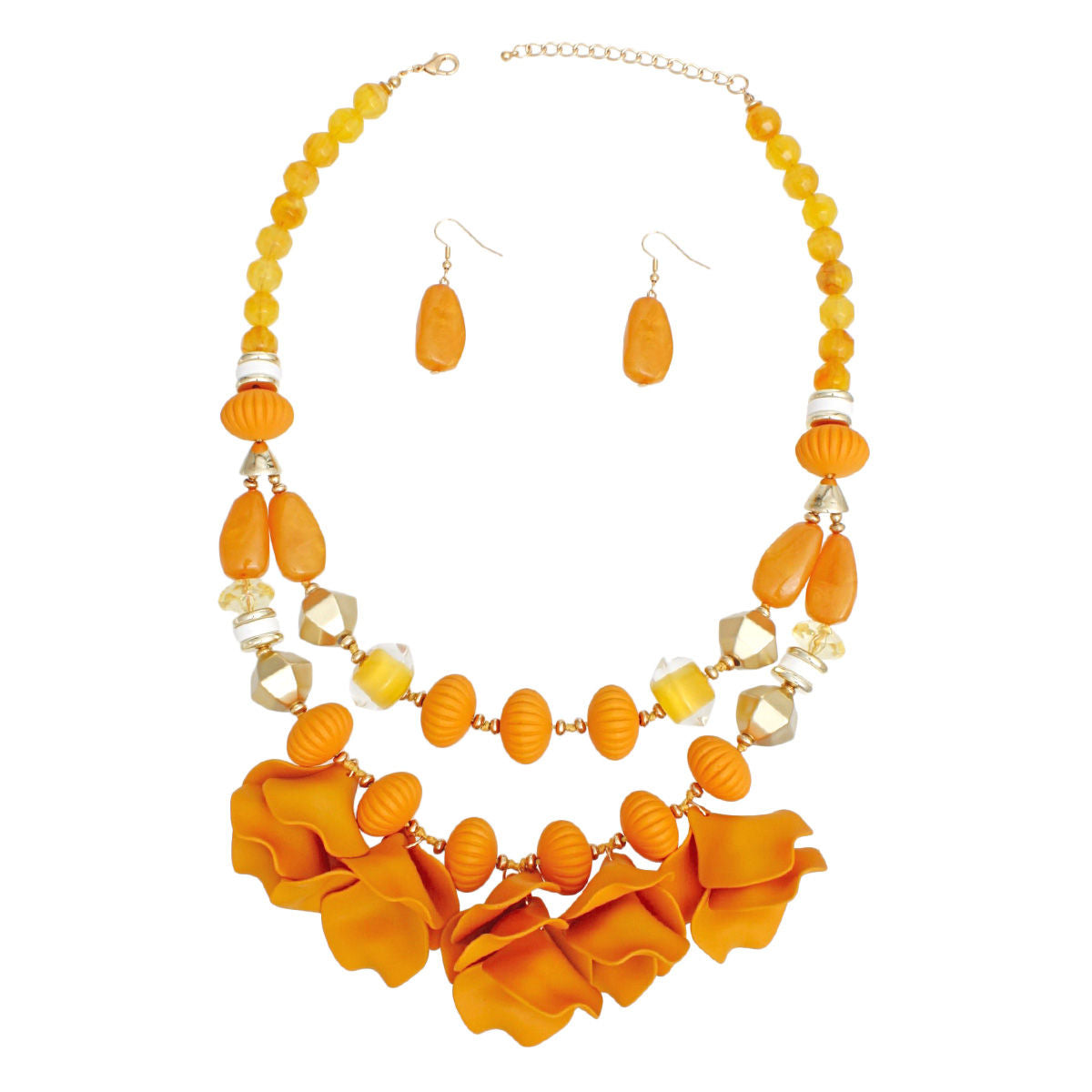 Elegant Women's Mustard Beaded Necklace Set