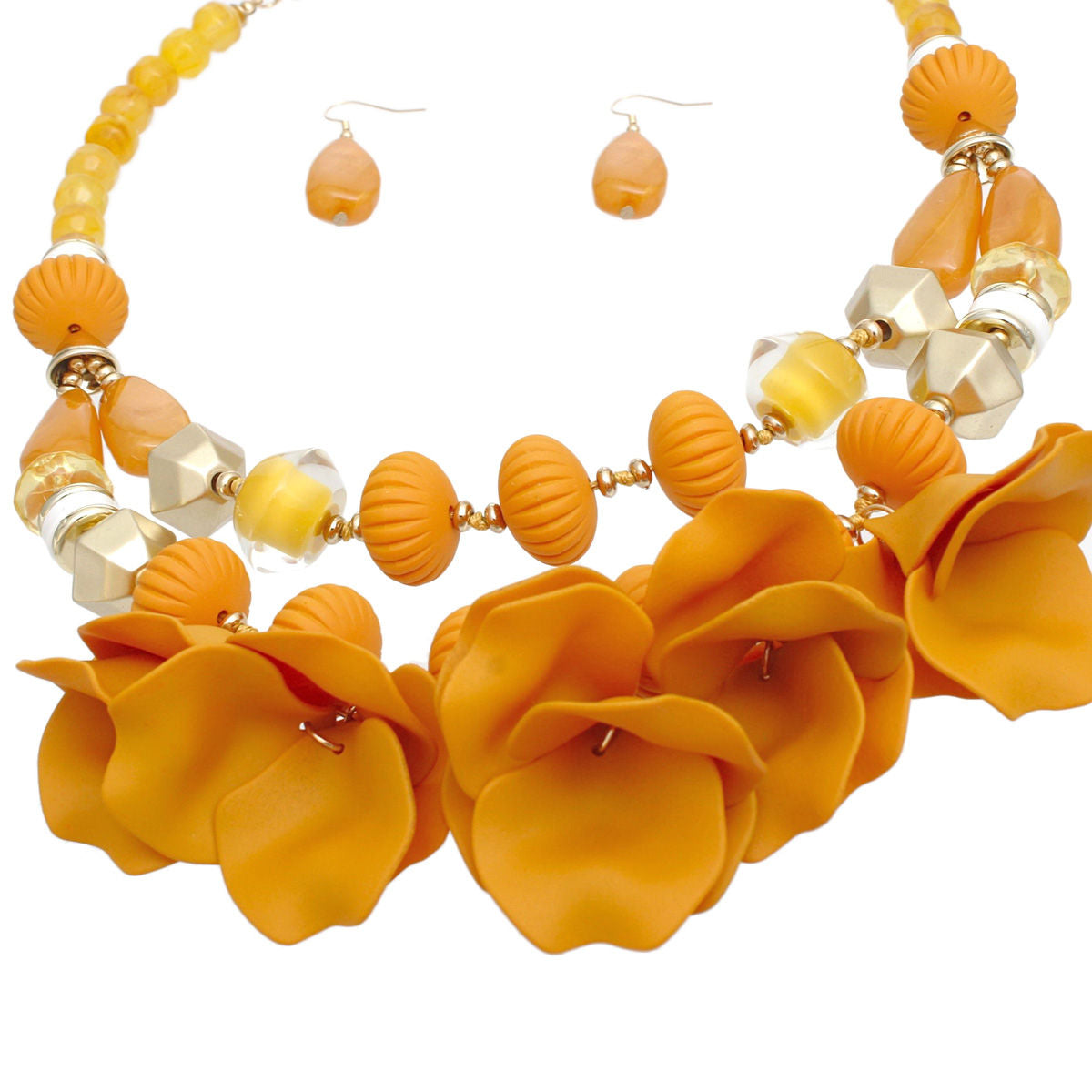 Elegant Women's Mustard Beaded Necklace Set