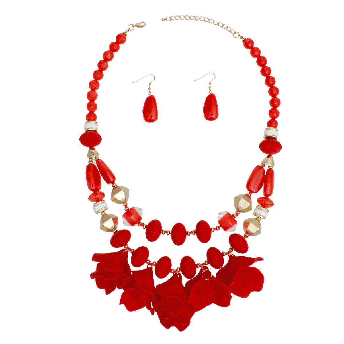 Elegant Women's Red Beaded Necklace Set