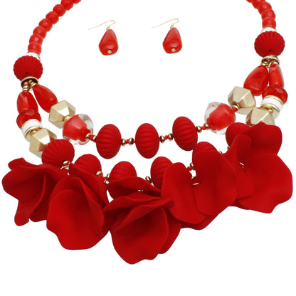 Elegant Women's Red Beaded Necklace Set