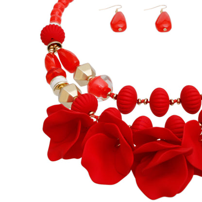 Elegant Women's Red Beaded Necklace Set