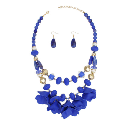 Elegant Women's Royal Blue Beaded Necklace Set