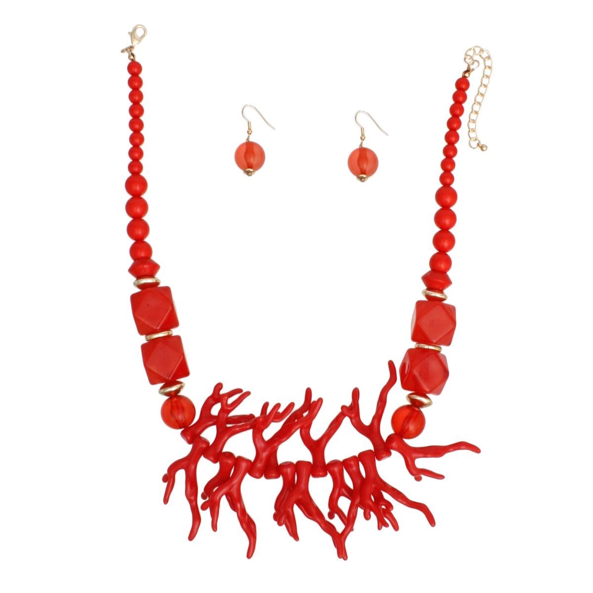 Coral Necklace Set Sculptural Collar with Earrings | Fashion Jewelry