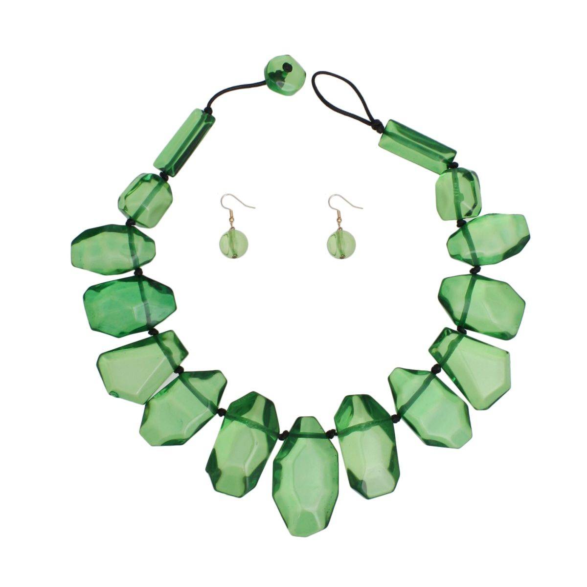 Chunky Green Acrylic Bead Necklace & Drop Earrings Set