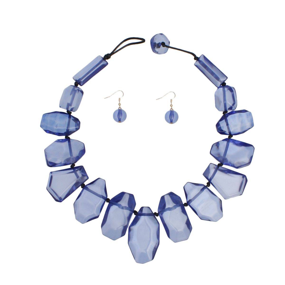 Chunky Blue Acrylic Bead Necklace & Drop Earrings Set