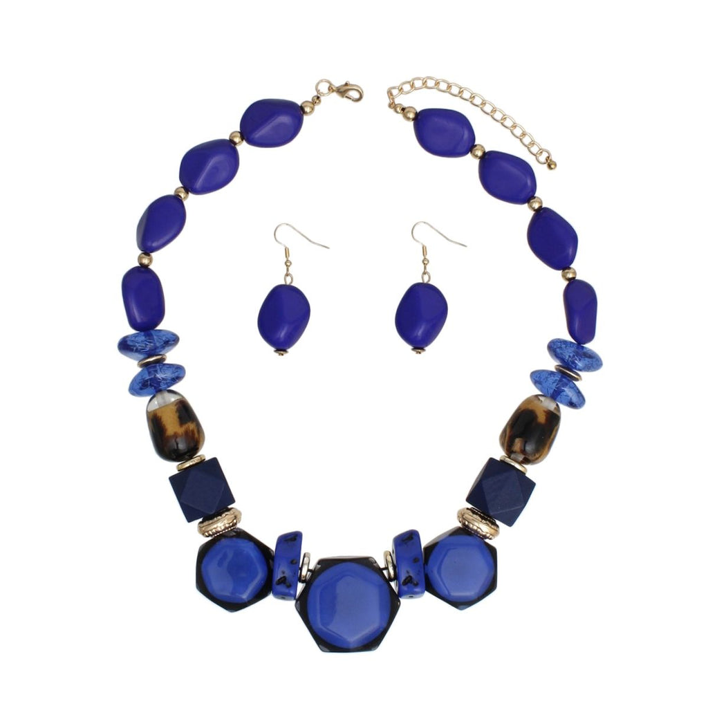 Chunky Royal Blue Necklace Set With Statement Beads And Earrings