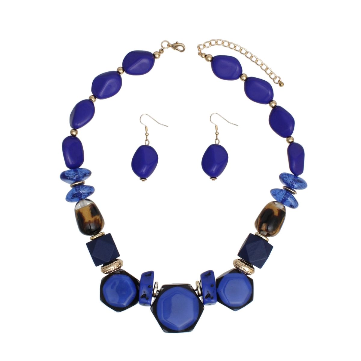 Chunky Royal Blue Necklace Set With Statement Beads And Earrings
