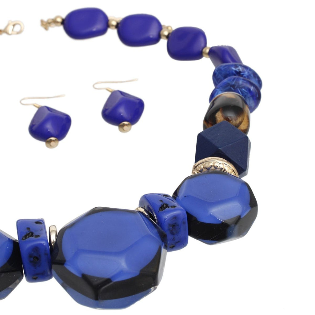 Chunky Royal Blue Necklace Set With Statement Beads And Earrings