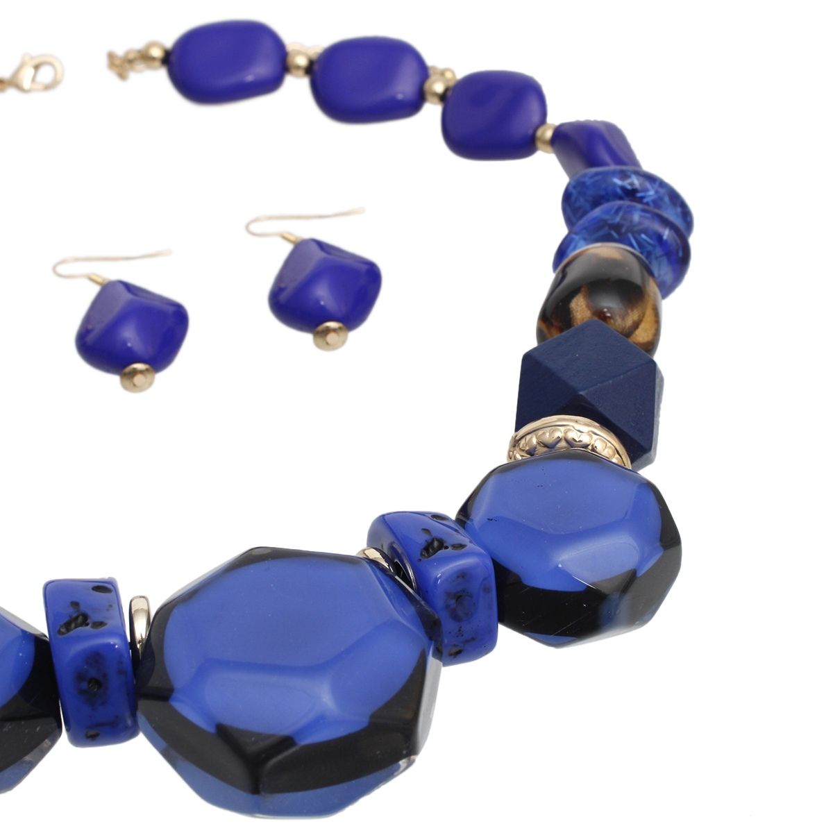 Chunky Royal Blue Necklace Set With Statement Beads And Earrings