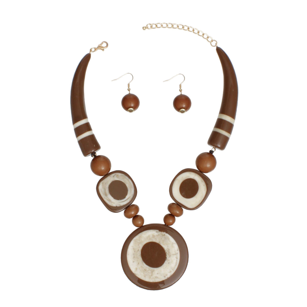 Brown Acrylic Statement Necklace Set with Buffalo Horn Beads | Fashion Jewelry