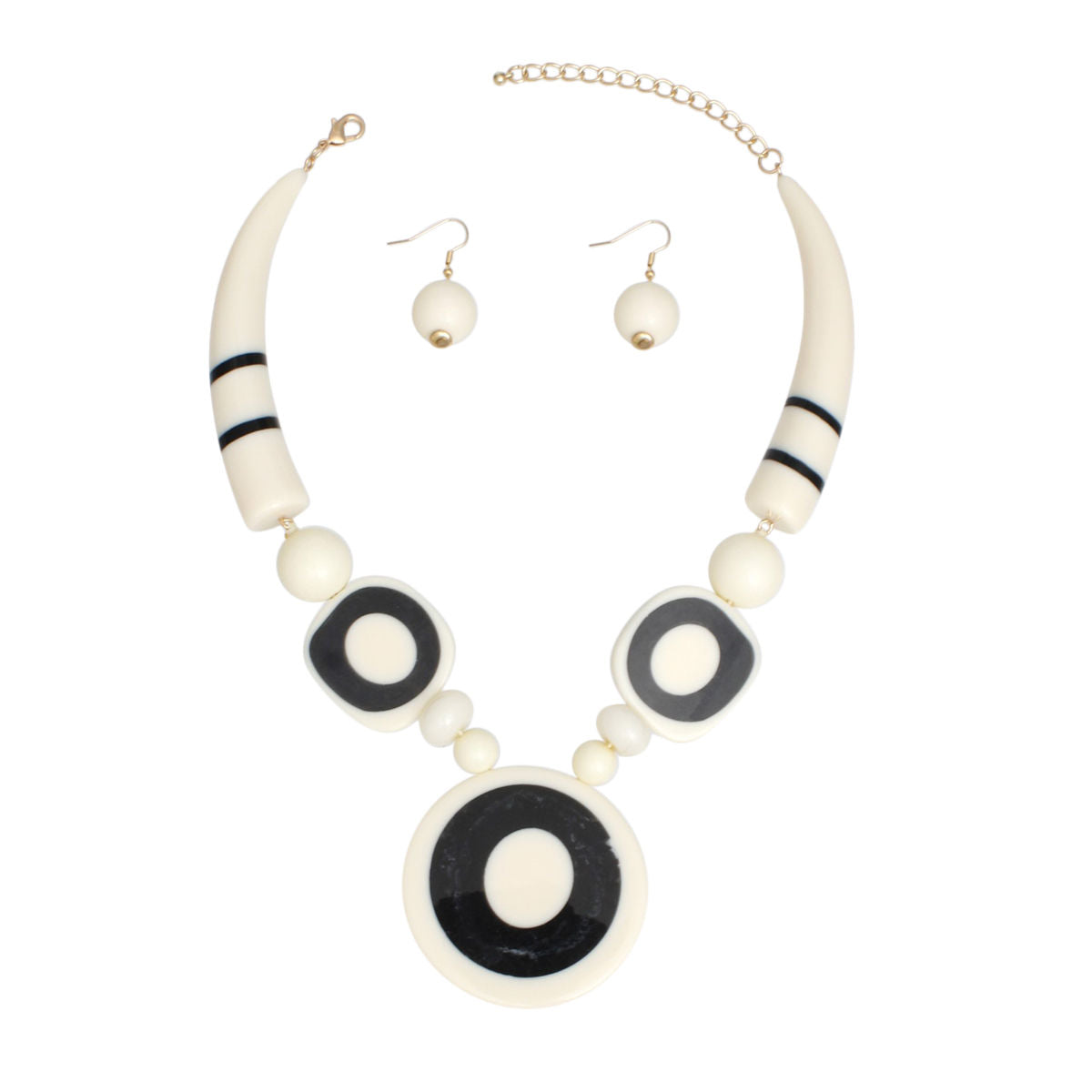 Ivory Acrylic Statement Necklace Set with Buffalo Horn Beads | Fashion Jewelry