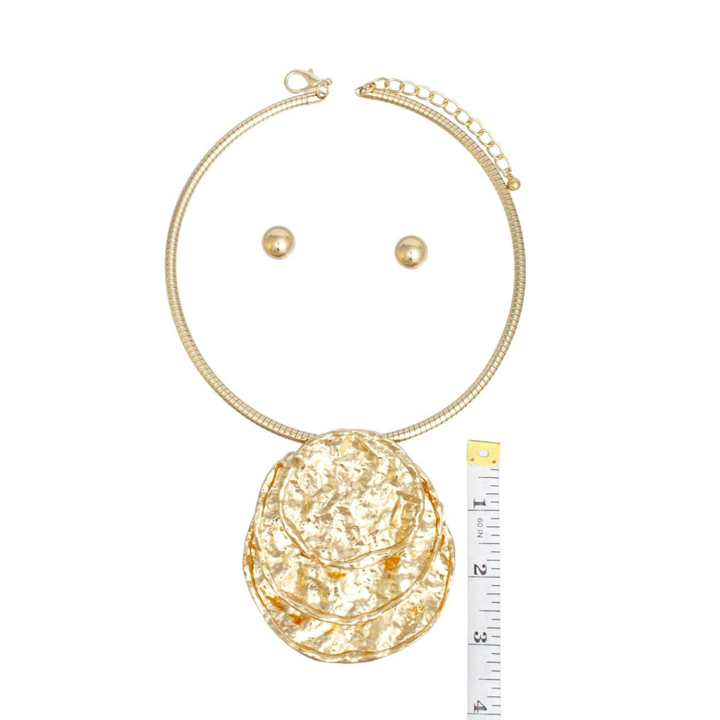 Bold Gold Metal Necklace Set Chunky Hammered Discs | Fashion Jewelry