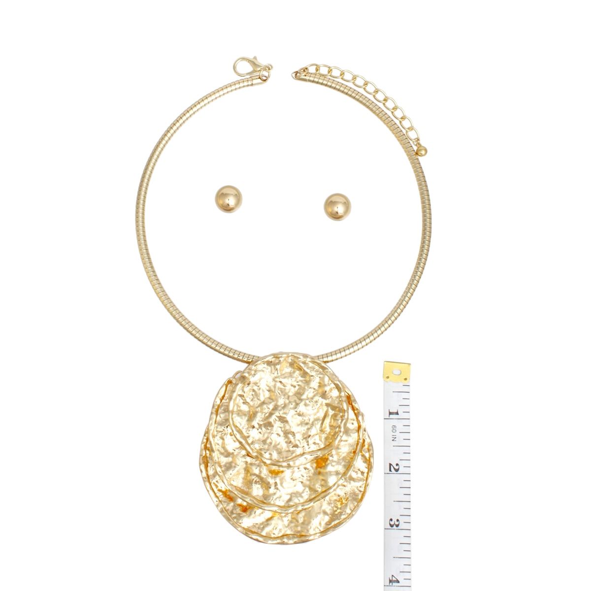 Bold Gold Metal Necklace Set Chunky Hammered Discs | Fashion Jewelry