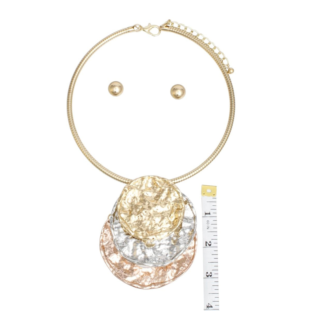 Bold Mixed Metal Necklace Set Chunky Hammered Discs | Fashion Jewelry