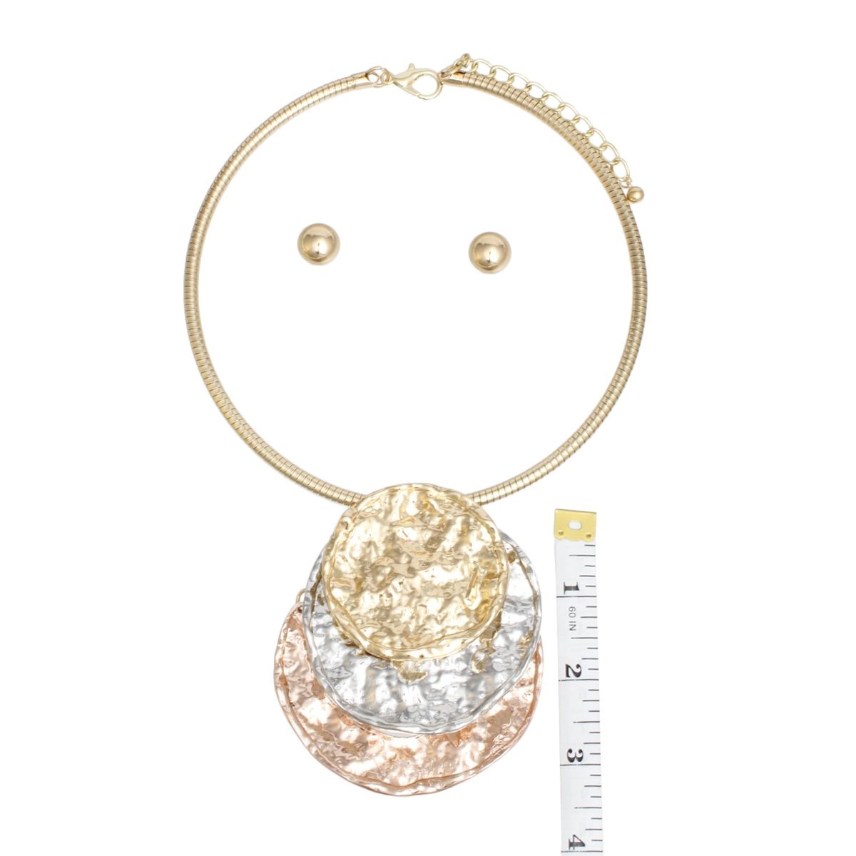 Bold Mixed Metal Necklace Set Chunky Hammered Discs | Fashion Jewelry