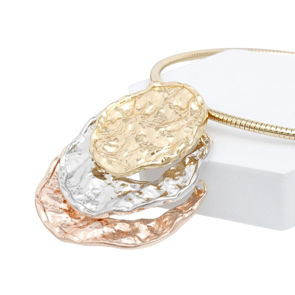 Bold Mixed Metal Necklace Set Chunky Hammered Discs | Fashion Jewelry