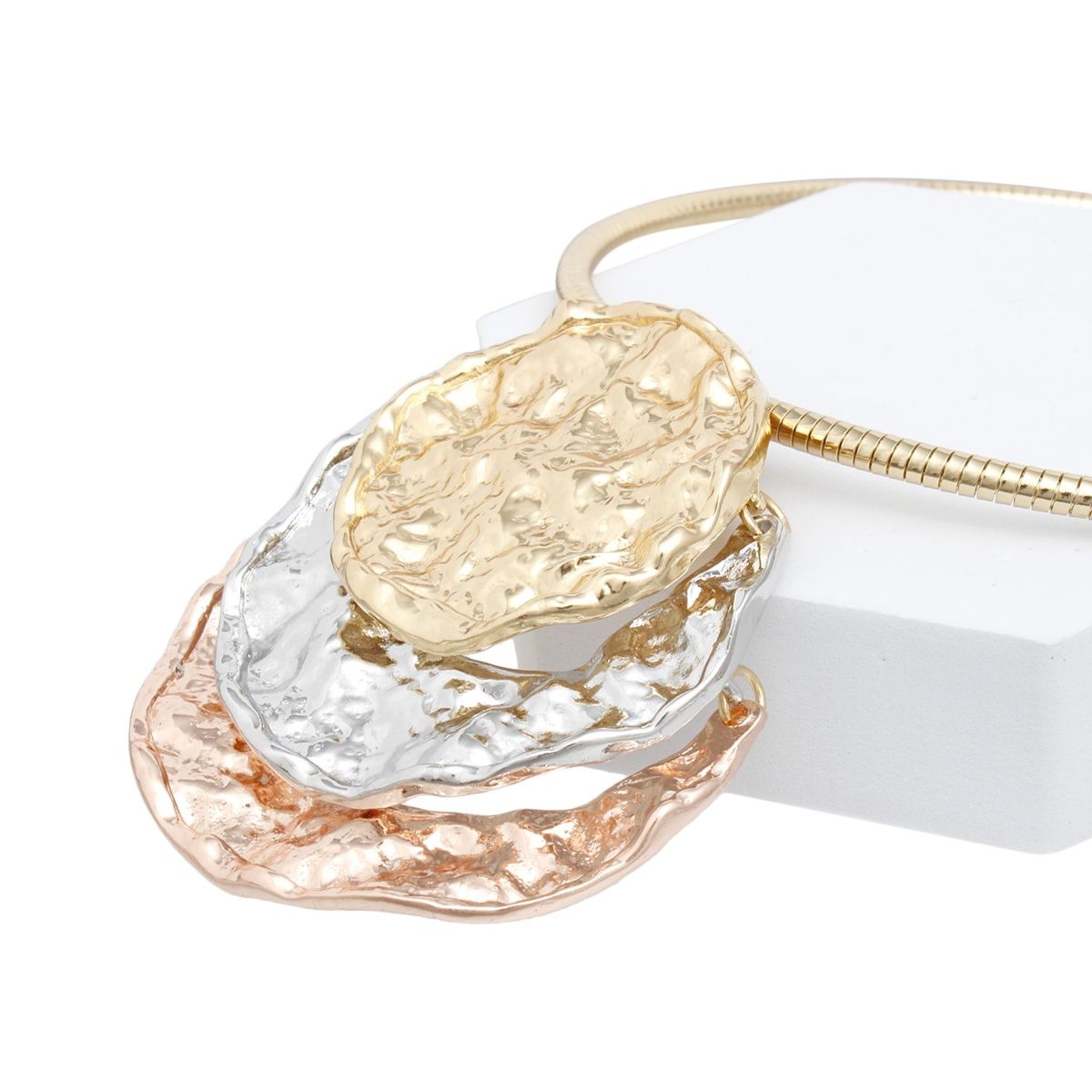 Bold Mixed Metal Necklace Set Chunky Hammered Discs | Fashion Jewelry