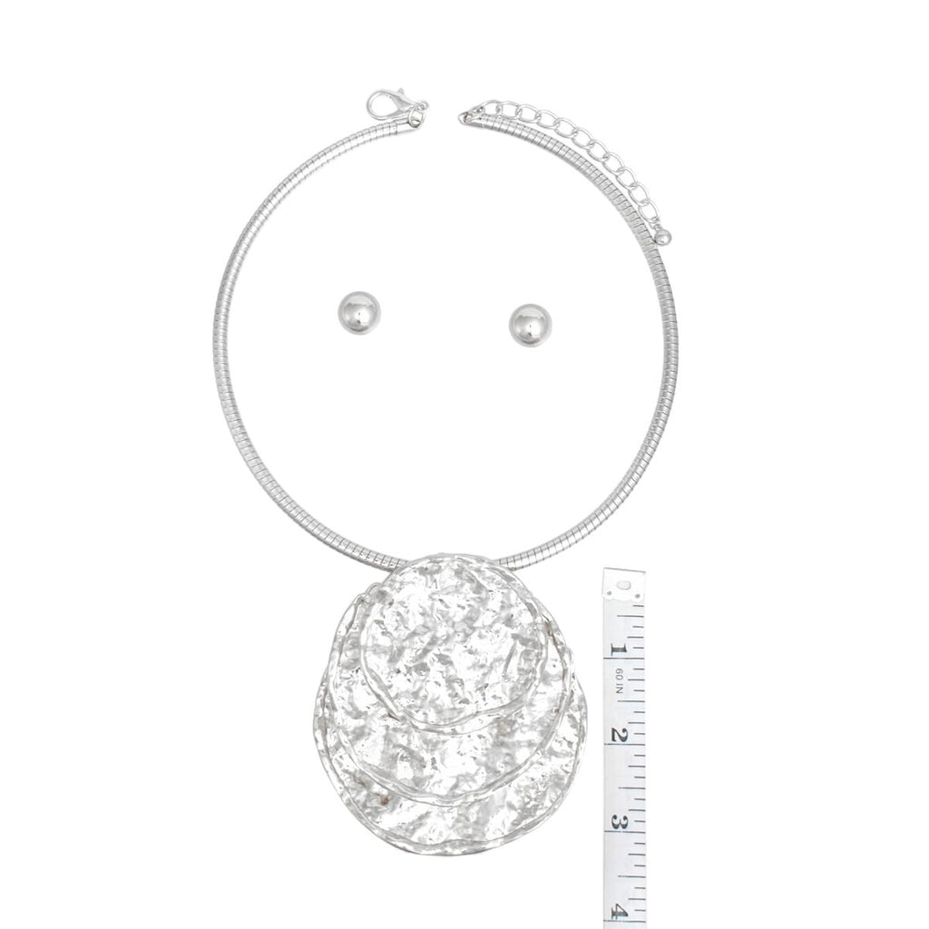 Bold Silver Metal Necklace Set Chunky Hammered Discs | Fashion Jewelry