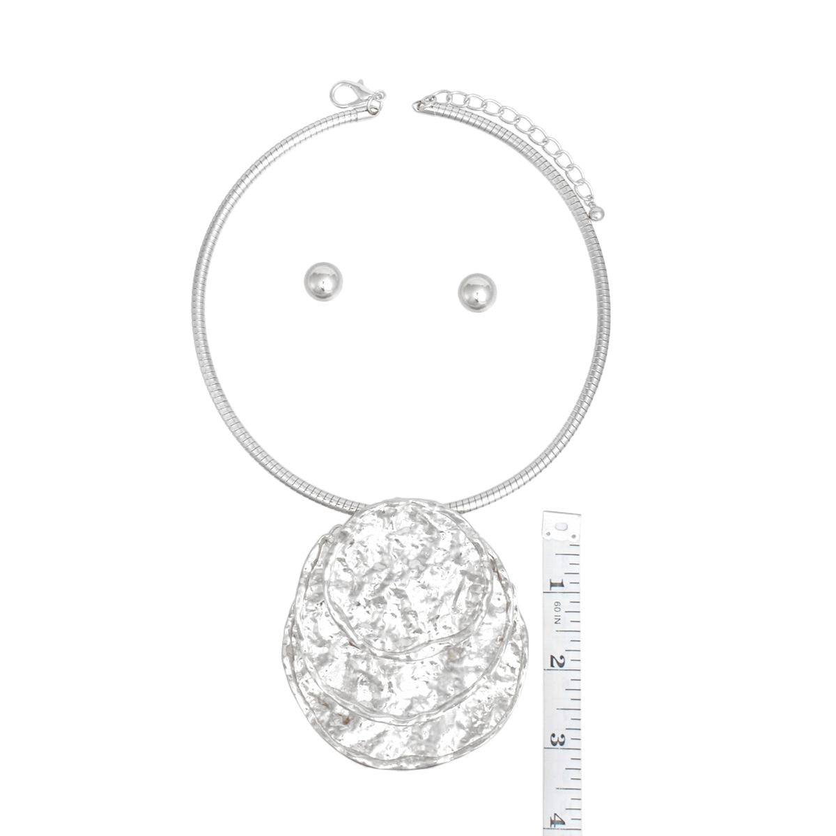 Bold Silver Metal Necklace Set Chunky Hammered Discs | Fashion Jewelry