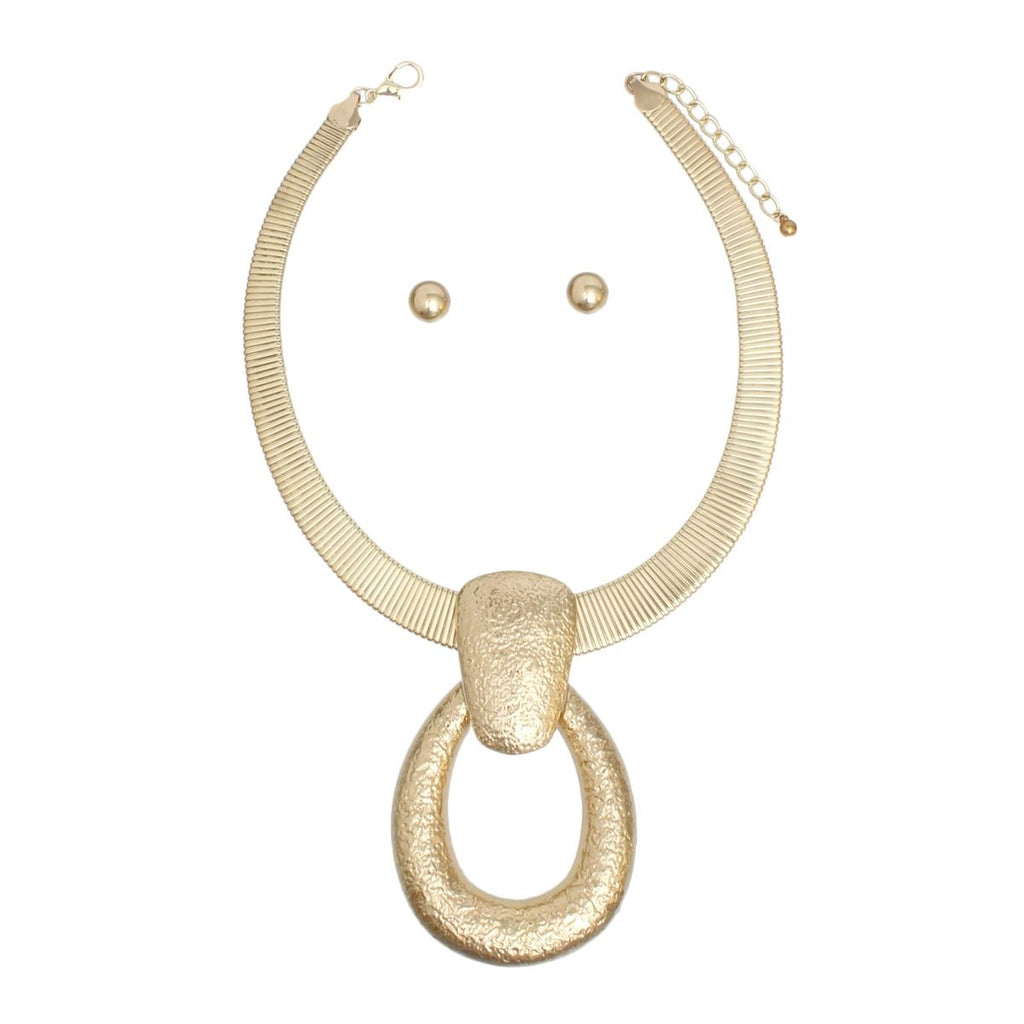 Gold Door Knocker Omega Chain Necklace Industrial Mod Pendant Set | Fashion Jewelry