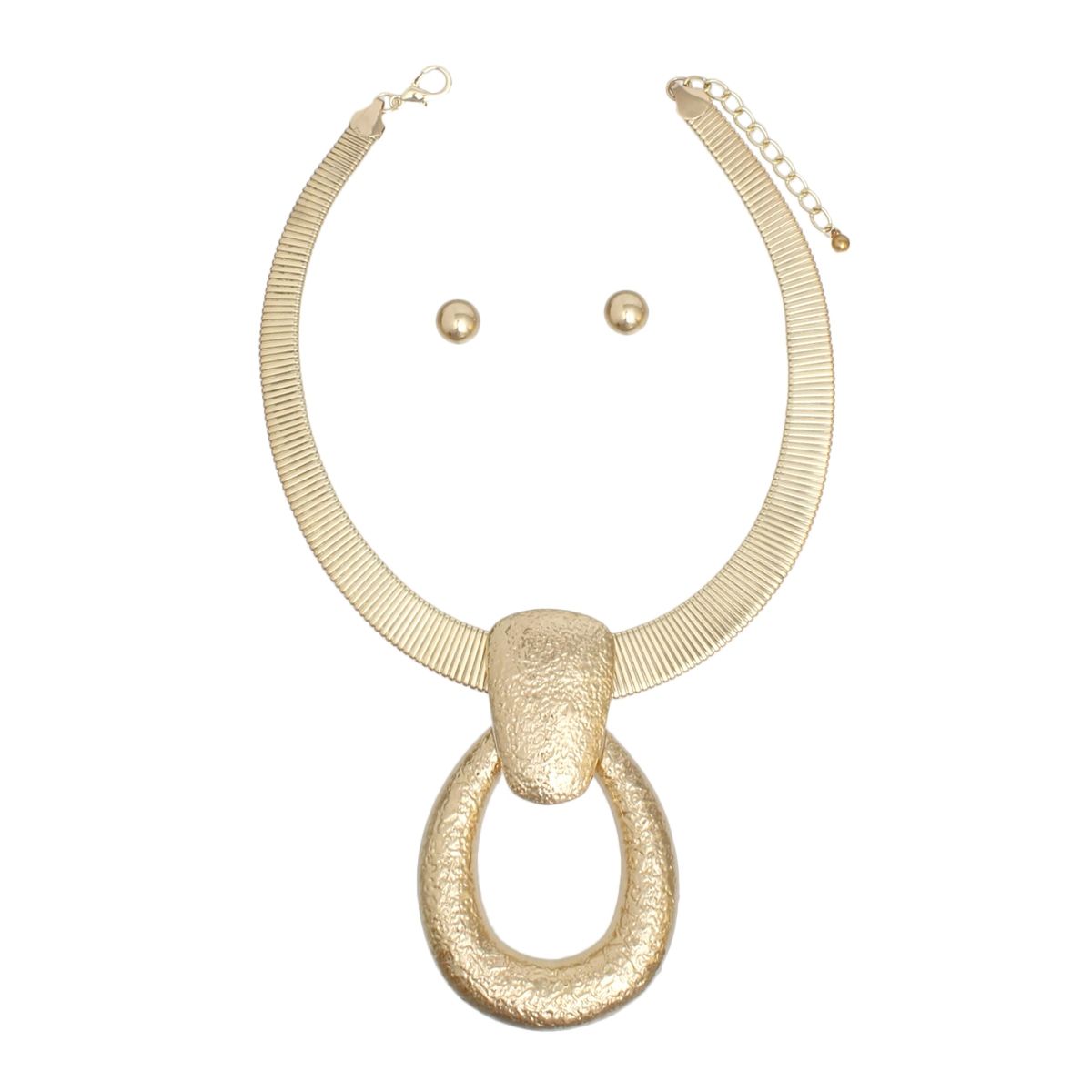 Gold Door Knocker Omega Chain Necklace Industrial Mod Pendant Set | Fashion Jewelry