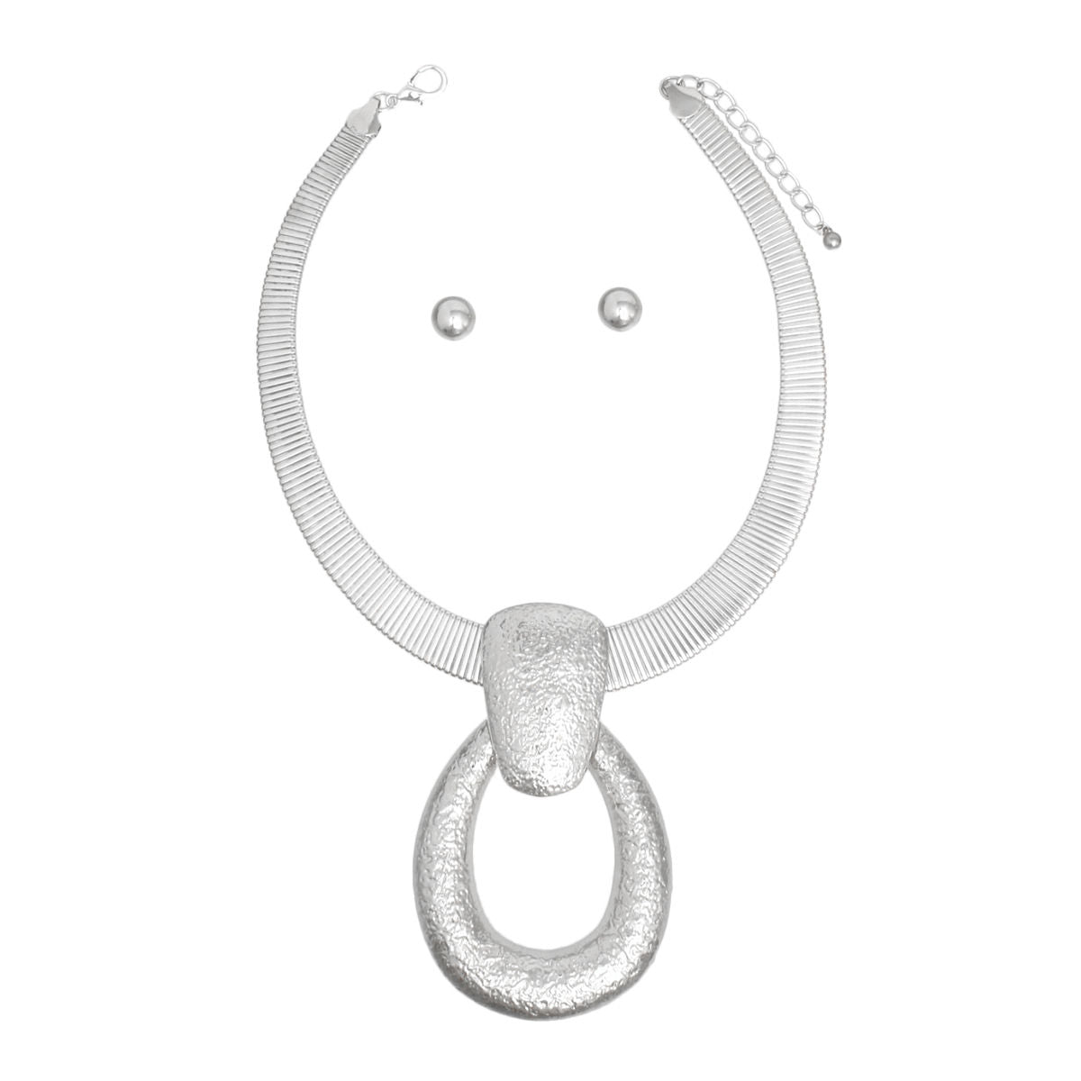 Silver Door Knocker Omega Chain Necklace Industrial Mod Pendant Set | Fashion Jewelry