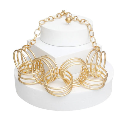 Oval Gold Tone Link Necklace - Bold, Striking Design Pinktown