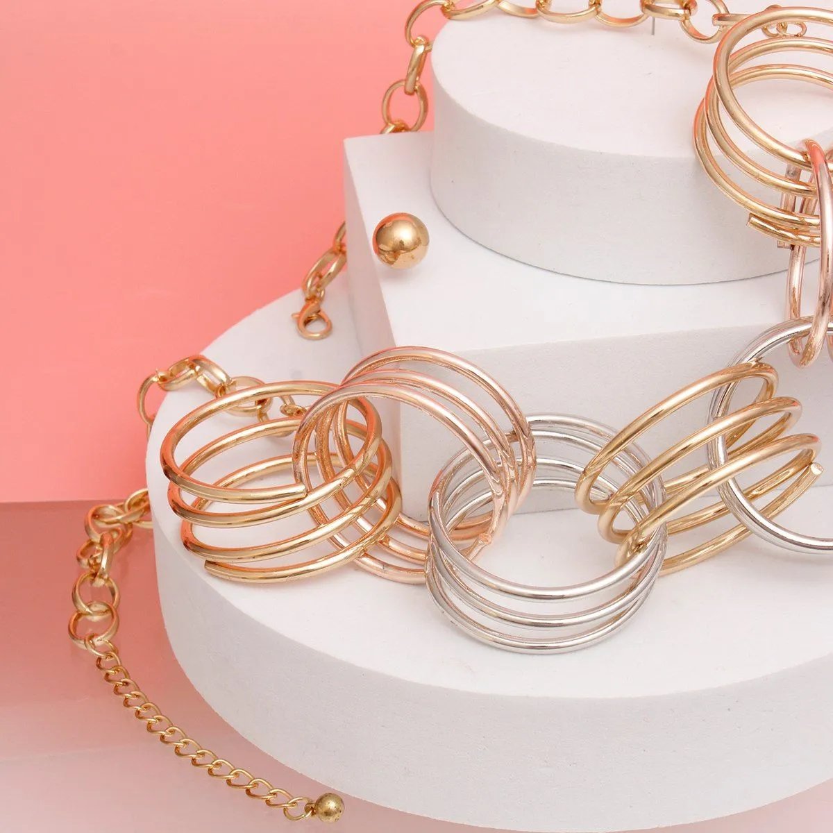 Oval Mixed Tone Link Necklace - Bold, Striking Design