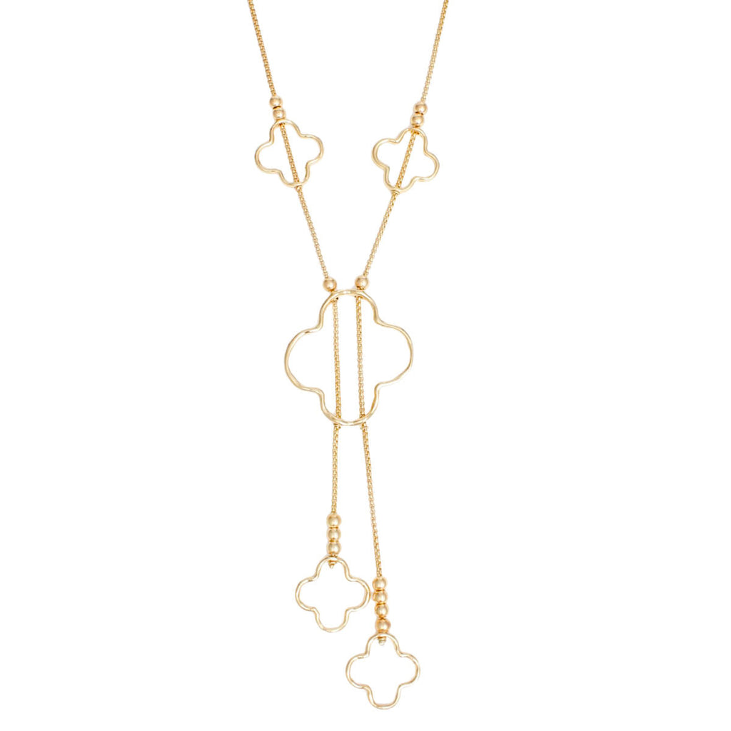 Gold Quatrefoil Drop Necklace Clover Cut-Out Design | Fashion Jewelry
