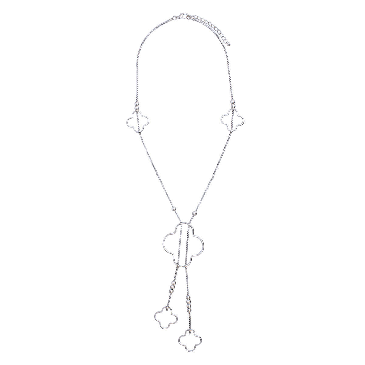 Silver Quatrefoil Drop Necklace Clover Cut-Out Design | Fashion Jewelry