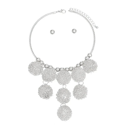 Stunning Silver Twisted Orb Bib Necklace Set