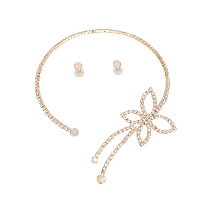 Clear Sparkly Gold Butterfly Choker Necklace Set – Shine Bright!