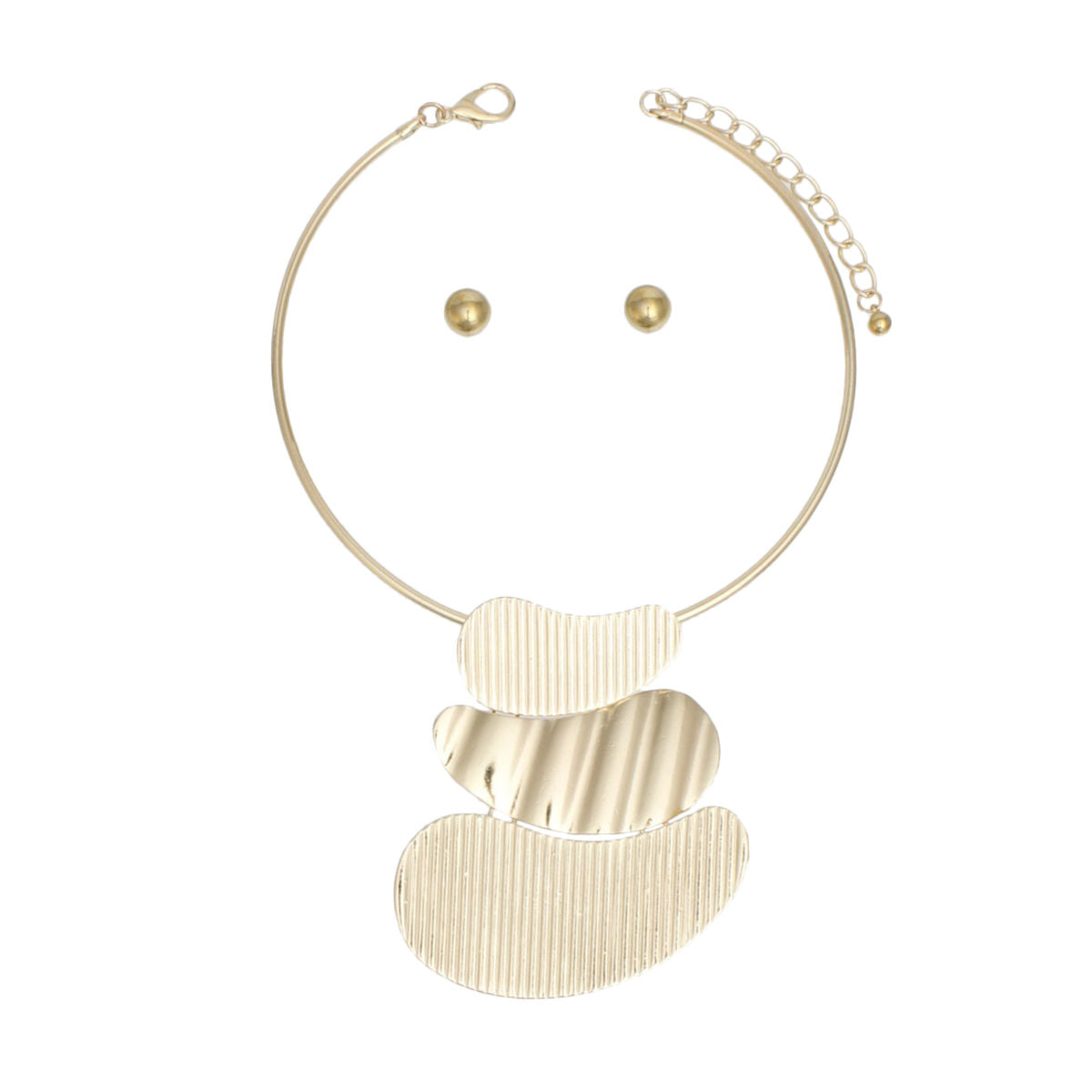 Sculptural Gold Collar Necklace Set Women Tiered Ribbed Statement