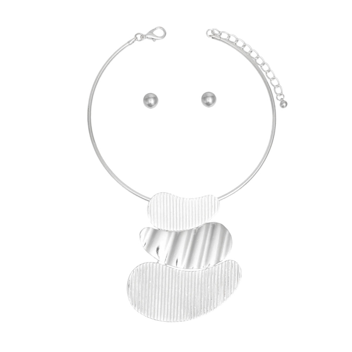 Sculptural Silver Collar Necklace Set Women Tiered Ribbed Statement