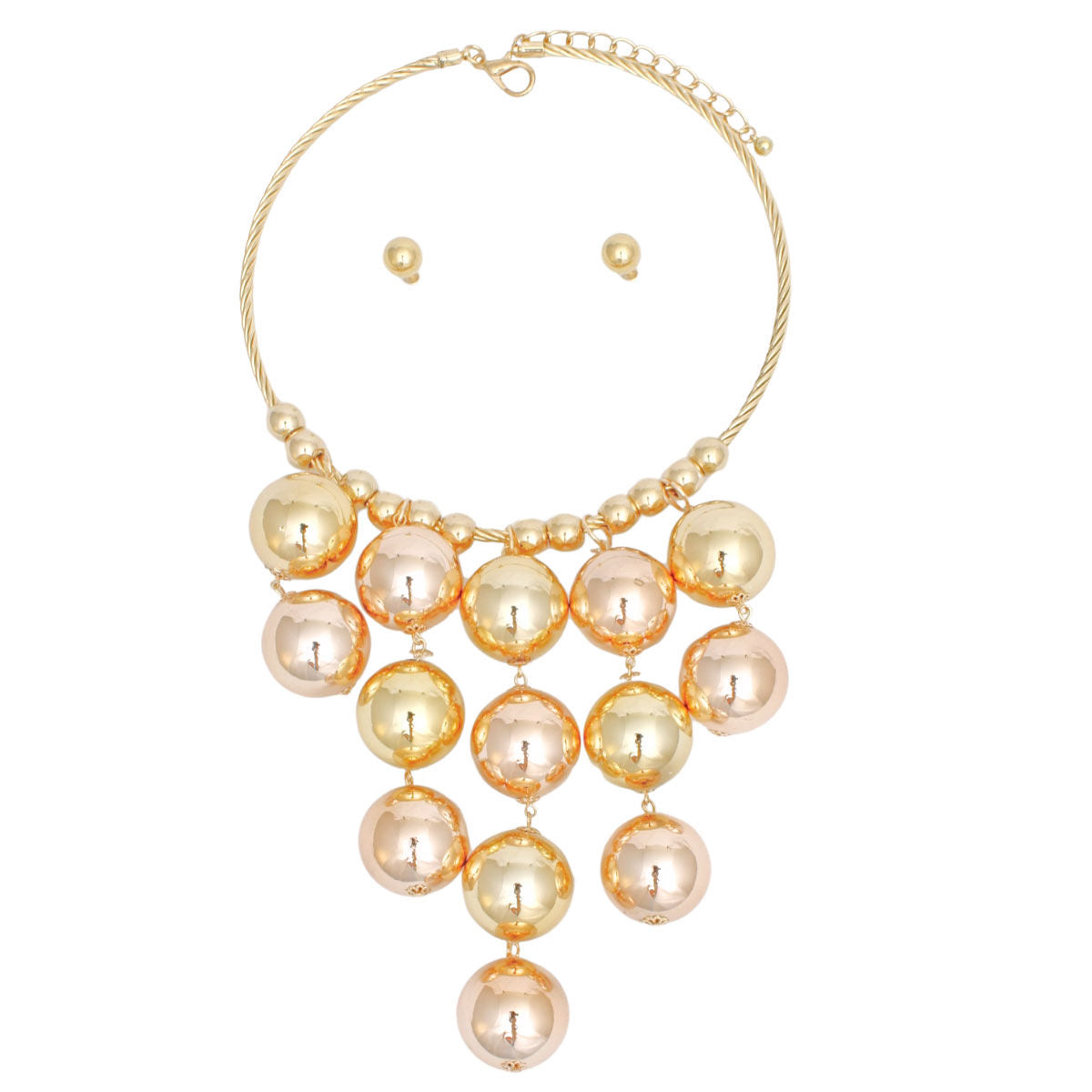 Mixed Metal Collar Necklace Chunky Ball Bead Drop Bib Set