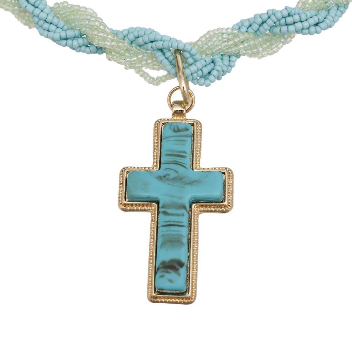 Turquoise Torsad Cross Necklace Marbled Resin Pendant