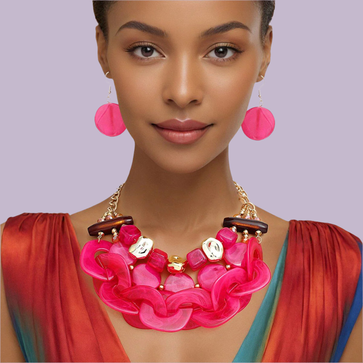 Bold Fuchsia Bib Necklace Set – Statement Fashion Jewelry Pinktown