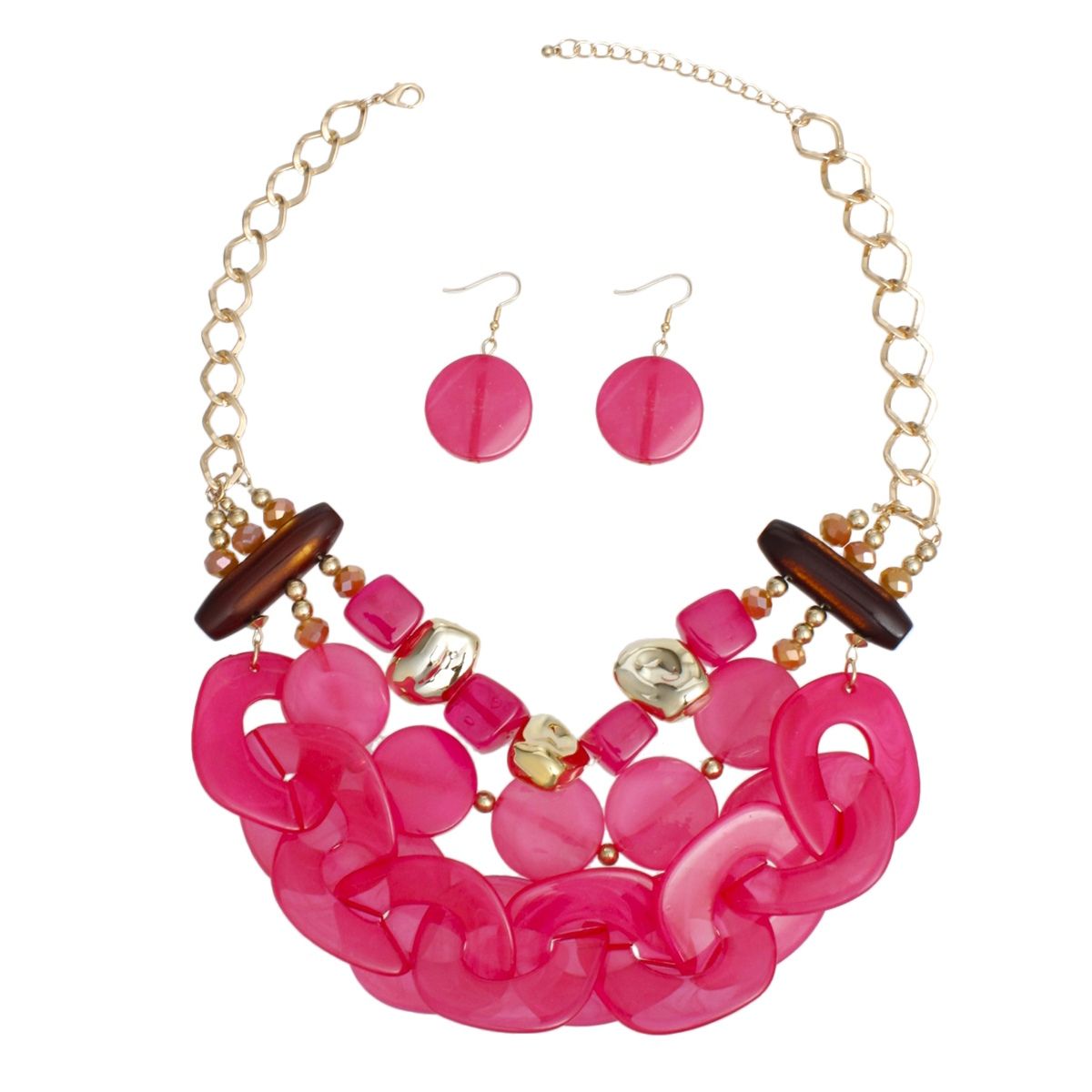 Bold Fuchsia Bib Necklace Set – Statement Fashion Jewelry Pinktown